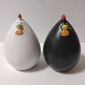 2-Piece Egg Shaped Ceramic Chicken Figure Farmhouse Home Decor 5" By Greenbier
